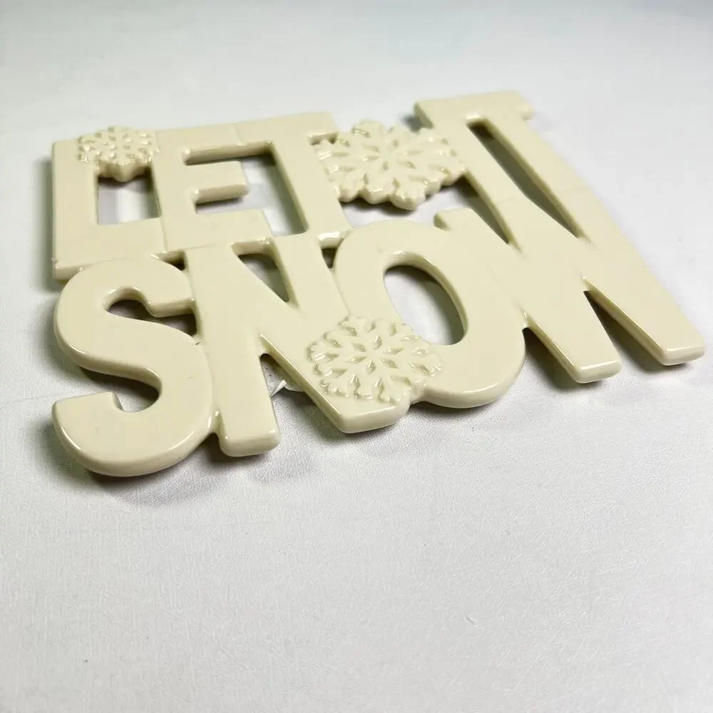 Lenox Ivory Porcelain Trivet Set Let It Snow Peace Love Joy Holiday Winter Gift